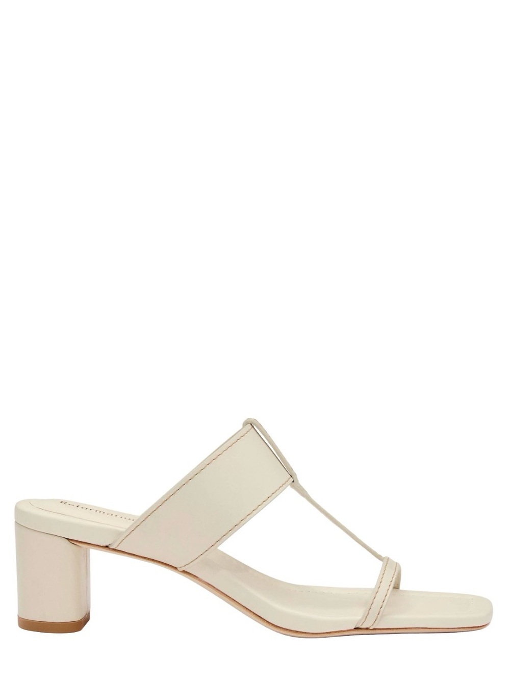 Reformation Cream T-Strap Block Heel Mules
